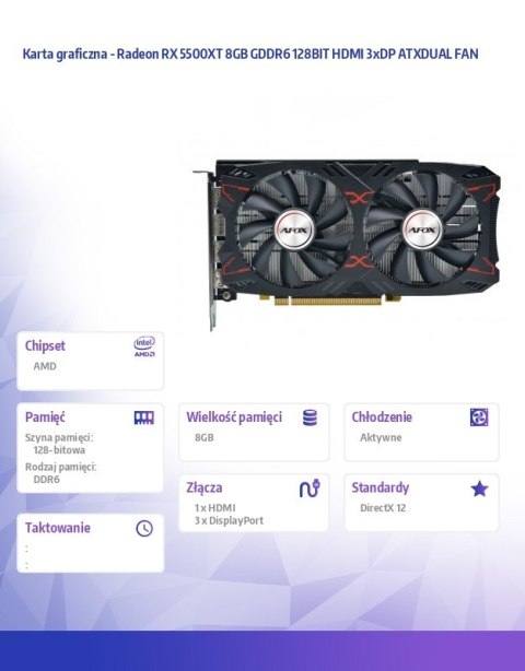 Karta graficzna - Radeon RX 5500XT 8GB GDDR6 128BIT HDMI 3xDP ATXDUAL FAN