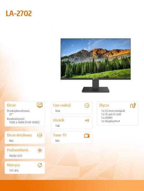 Monitor 27 cali LA-2702 IPS FHD HDMI VGA DP Monitor 27 cali LA-2702 IPS FHD HDMI VGA DP