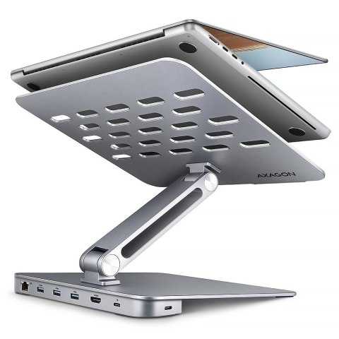 HMC-STND Stojak z wieloportowy hub Aluminiowy 7in1, 5Gbps, do 10"-16" cali laptopów, nastawny, 3x USB-A, HDMI 4K/60Hz, GLAN, PD 