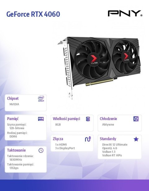 Karta graficzna GeForce RTX 4060 8GB OC VERTO DUAL FAN DLSS 3