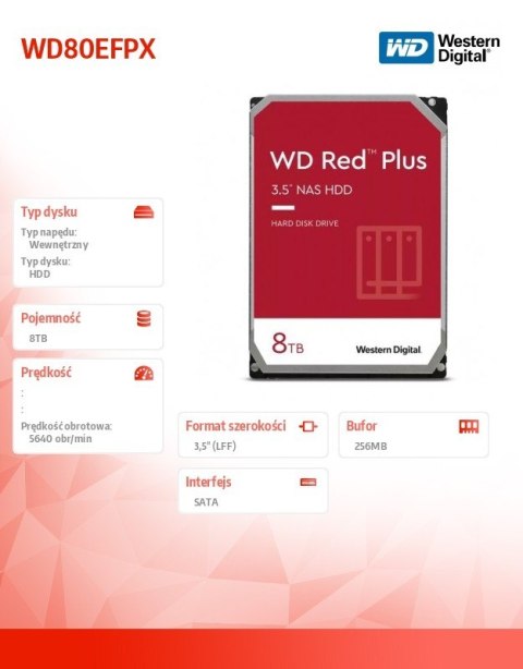 Dysk twardy Red Plus 8TB 3,5 cala CMR 256MB/5640RPM Class