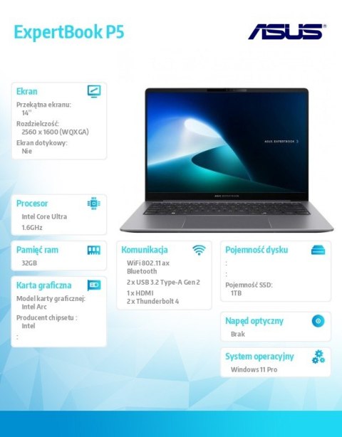 Notebook P5405CSA-NZ0407X ultra 5 228V 14 cali/32/1TB/Windows11Pro