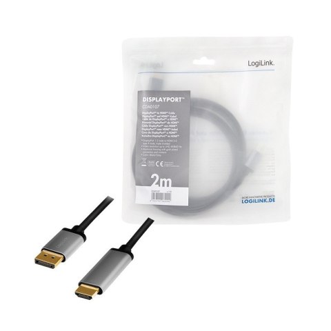 Kabel DisplayPort 4K/60 Hz,DP do HDMI aluminiowy 2m