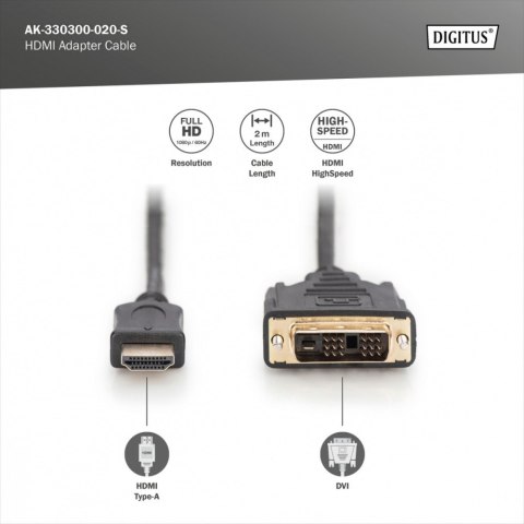 Kabel adapter HDMI Standard 1080p 60Hz FHD Typ HDMI A/DVI-D (18+1) M/M czarny 2m