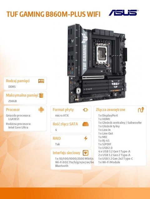 Płyta główna TUF GAMING B860M-PLUS WIFI s1851 4DDR5 USBC mATX