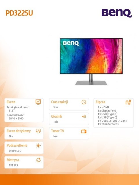 Monitor 31.5 cala PD3225U LED 5ms/2K/2000:1/HDMI/Czarny