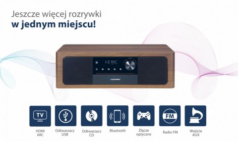 Mikrowieża all-in-one Bluetooth, HDMI ARC, Wejście optyczne CD/MP3/USB/AUX Zegar/ Alarm