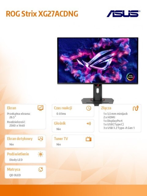 Monitor 27 cali XG27ACDNG OLED HDMI DP USB 360Hz