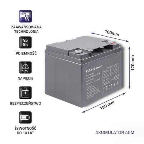 Akumulator AGM | 12V | 45Ah | max. 13.5A