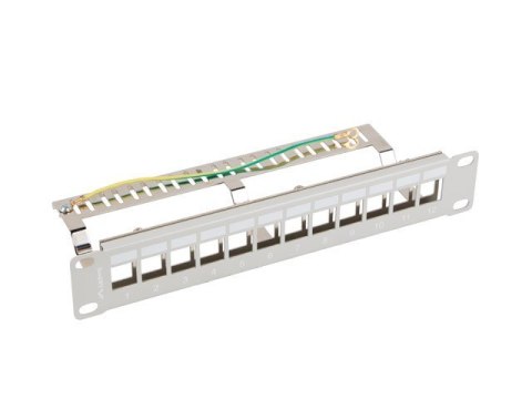 Patch Panel 12 Port 1U 10 cali FTP z organizerem do modułów keystone szary