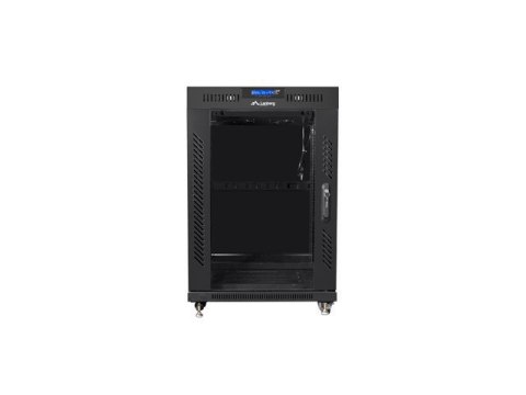 Szafa instalacyjna RACK stojąca 19 15U 800X1000 czarna drzwi szklane LCD (FLAT PACK)