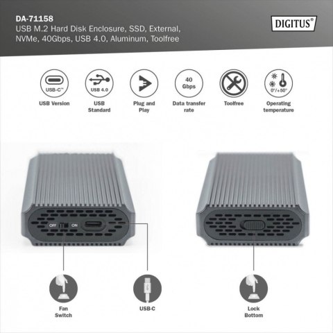 Obudowa USB 4.0 Typ C na dysk SSD M.2 NVMe 40 Gbps aluminiowa, beznarzędziowa