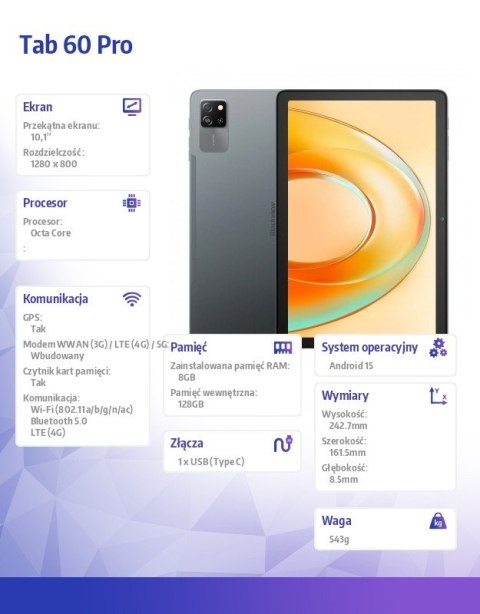 Tablet Tab 60 Pro 4G 11 cali 8/128GB Szary Tablet Tab 60 Pro 4G 11 cali 8/128GB Szary