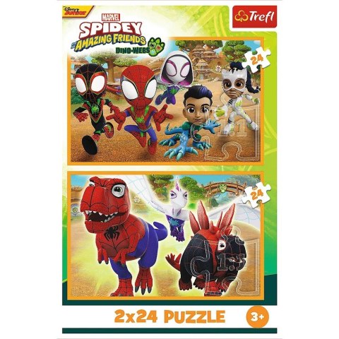 Puzzle 2x24 elementy Spidey i dinozaury