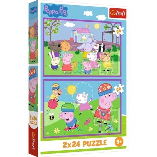 Puzzle 2x24 elementy Świnka Peppa na placu zabaw