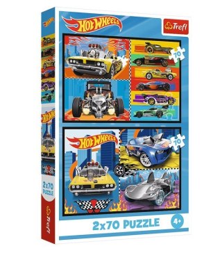 Puzzle 2x70 elementów Hot Wheels Samochodziki