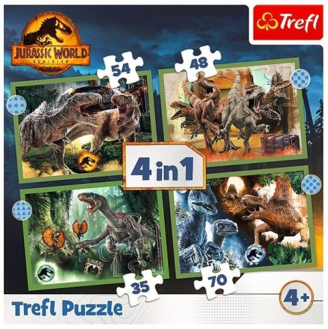 Puzzle 4w1 Groźne dinozaury Jurassic World