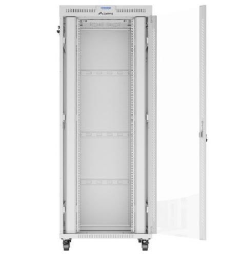 Szafa stojąca rack 19'' 42U 800x1000 szara drzwi szkalne flat pack