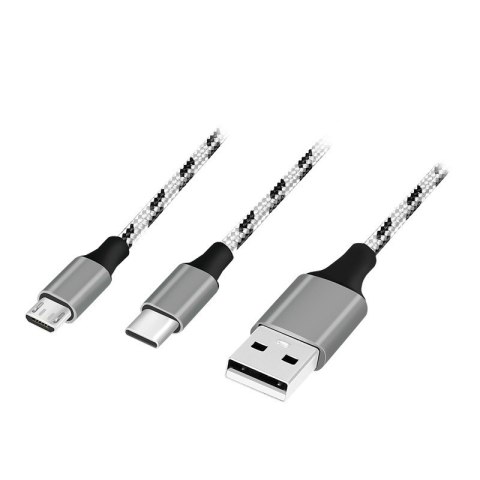 Kabel USB2.0 A/M do micro USB + USB-C, 1.2m