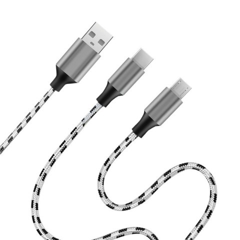 Kabel USB2.0 A/M do micro USB + USB-C, 1.2m