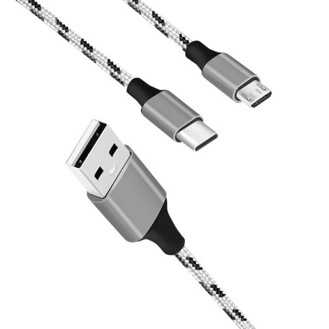 Kabel USB2.0 A/M do micro USB + USB-C, 1.2m