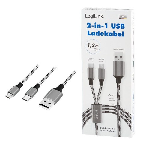 Kabel USB2.0 A/M do micro USB + USB-C, 1.2m