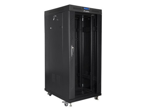 Szafa instalacyjna rack stojąca 19 27U 600x800 czarna, drzwi szklane LCD (Flat pack)