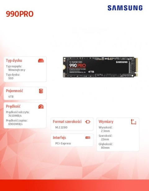 Dysk SSD 990PRO Gen4.0x4 NVMe 4TB MZ-V9P4T0BW