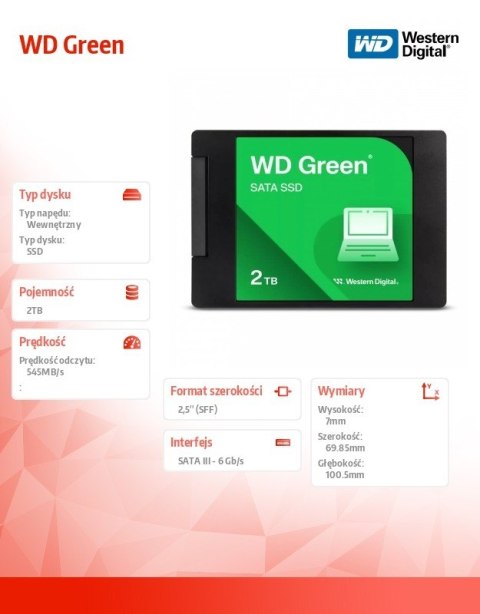 Dysk SSD Green 2TB SATA 2,5 cala WDS200T2G0A