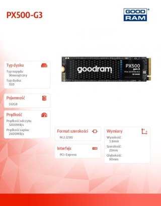 Dysk SSD PX500-G3 512GB M.2 PCIe 3x4 NVMe 2280 3200/2400