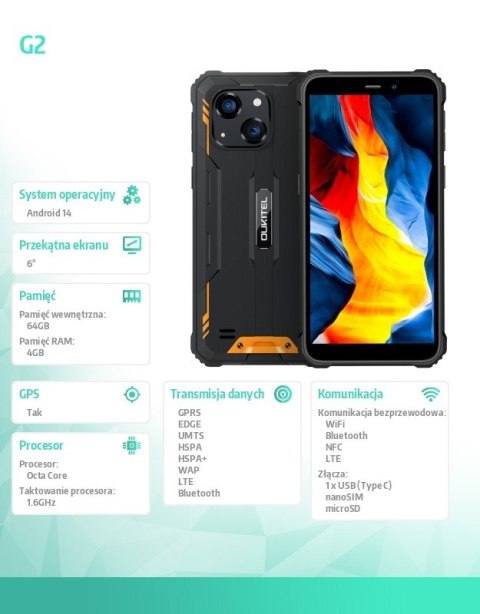 Smartfon G2 4G 4/64GB IP69K Pomarańczowy