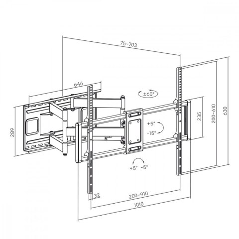 Uchwyt do TV ekonomiczny obrotowy 60-120" 120kg Czarny Maclean MC-482