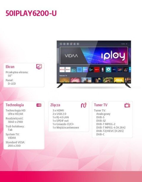 Telewizor LED 50 cali 50IPLAY6200-U