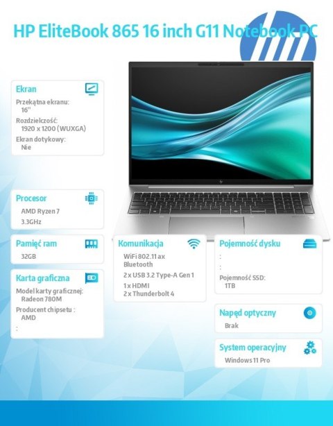 Notebook EliteBook 865 G11 Ryzen 7P 8840U 1TB/32GB/W11P/16.0 9G0Z4ET
