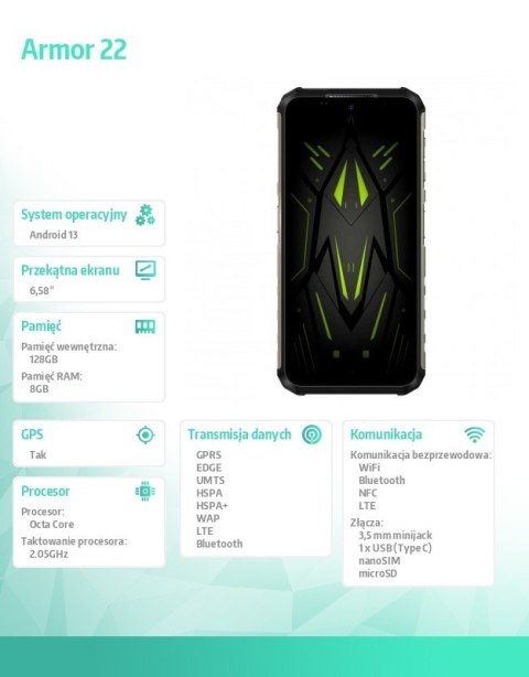 Smartfon Armor 22 4G 8/256GB IP69K Zielony