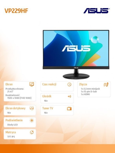 Monitor 21.5 cala VP229HF BK/1MS EU VGA HDMI