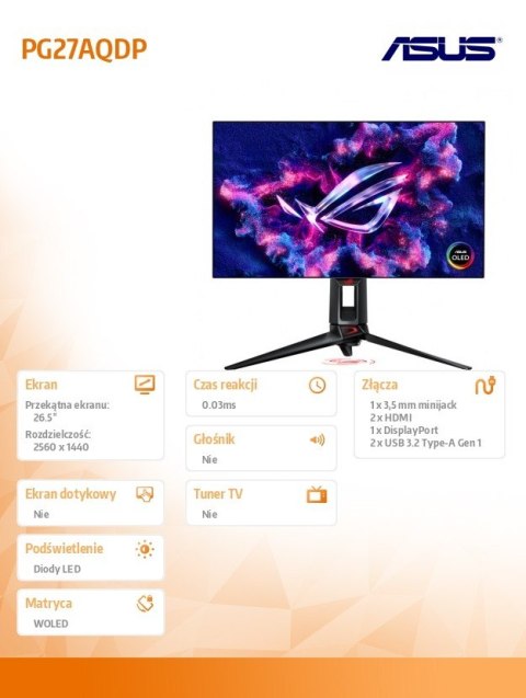 Monitor 27 cali PG27AQDP 2xHDMI+DP+USB