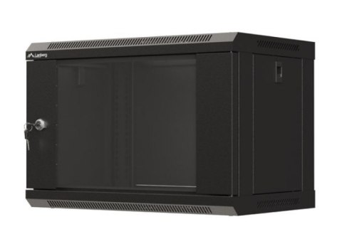 Szafa instalacyjna rack wisząca 19" 6U 540x350 czarna drzwi przeszklone ( flat pack)