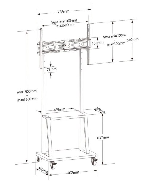 Stojak mobilny 32-70 cali 70kg z półką AV Pivot