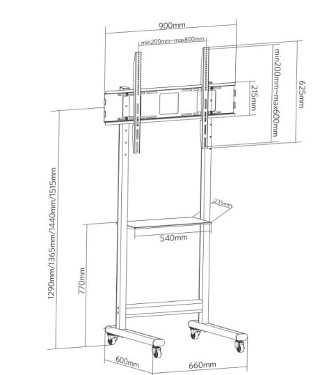 Stojak mobilny 50-90 cali 70kg z półką AV