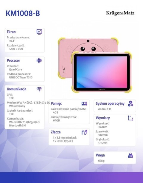 Tablet dla dzieci Kruger & Matz FUN 1008 różowy