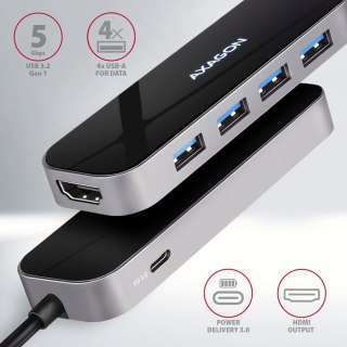 HMC-6H4A Wieloportowy hub 4x USB-A + HDMI, USB-C 3.2 Gen 1, PD 100W, 20cm USB-C kabel