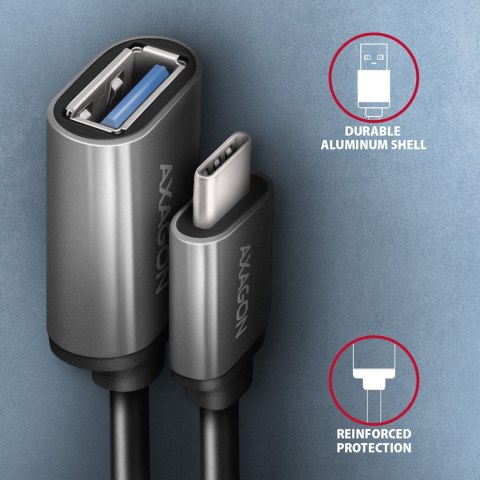 RUCM-AFAC Kabel adapter USB 3.2 Gen 1 Type-C samiec -> Type-A żeńska, 0,2m, 3A, ALU