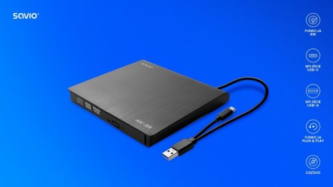 Zewnętrzna nagrywarka typu Slim CD/DVD R/RW, USB-C/USB-A, AK-59