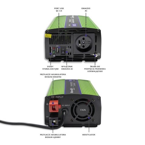 Przetwornica napięcia Monilith | ładowanie baterii | UPS | 600W |1200W | 12V na 230V | Czysty Sinus