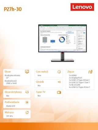 Monitor ThinkVision P27h-30 27 cali 63A1GAT1EU