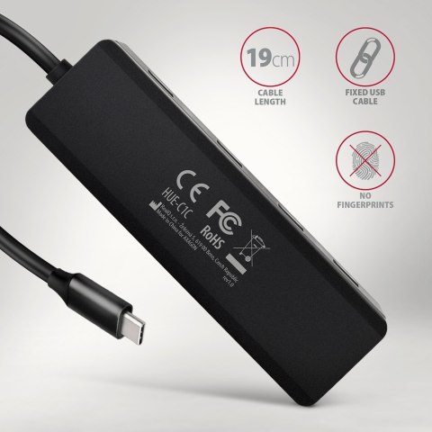 HUE-C1C 4-portowy hub USB 5Gbps Travel, USB-C power IN, kabel Type-C 19cm, USB-C dodatkowe zasilanie