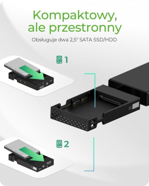 Obudowa IB-RD2253-C31 zew. Raid dla 2,5 SATA HDD na USB 3.2 Gen 2, RAID 0,1, SINGLE, LARGE