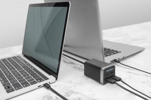 Ładowarka sieciowa uniwersalna, zasilacz GaN, 4 porty 2x USB-C 2x USB-A PD 3.0 65W Czarna