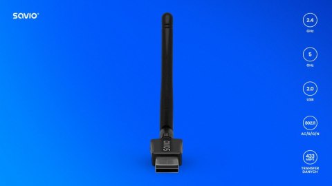 Karta sieciowa adapter Wi-Fi USB, 2.4 GHz / 5 GHz, 433 Mbps, AK-61